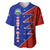 Costa Rica Toucan Baseball Jersey Red and Blue with National Seal and Tropical Bird Graphic - Wonder Print Shop