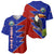 Costa Rica Toucan Baseball Jersey Red and Blue with National Seal and Tropical Bird Graphic - Wonder Print Shop