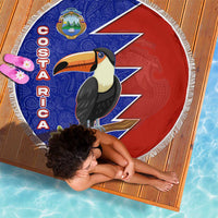 Costa Rica Toucan Beach Blanket Red and Blue with National Seal and Tropical Bird Graphic - Wonder Print Shop