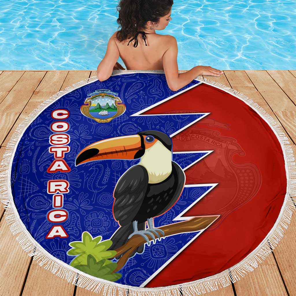 Costa Rica Toucan Beach Blanket Red and Blue with National Seal and Tropical Bird Graphic - Wonder Print Shop