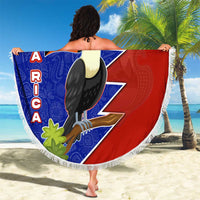 Costa Rica Toucan Beach Blanket Red and Blue with National Seal and Tropical Bird Graphic - Wonder Print Shop