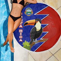 Costa Rica Toucan Beach Blanket Red and Blue with National Seal and Tropical Bird Graphic - Wonder Print Shop