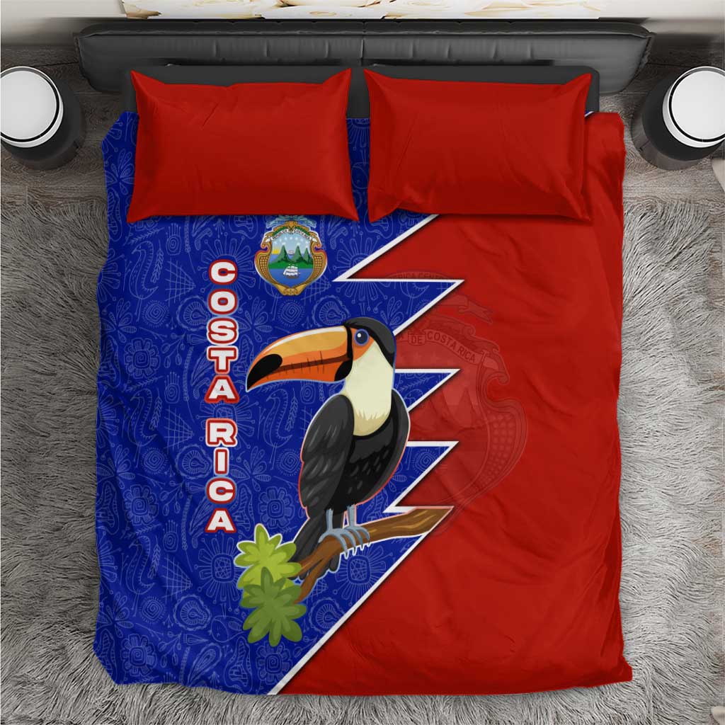 Costa Rica Toucan Bedding Set Red and Blue with National Seal and Tropical Bird Graphic - Wonder Print Shop