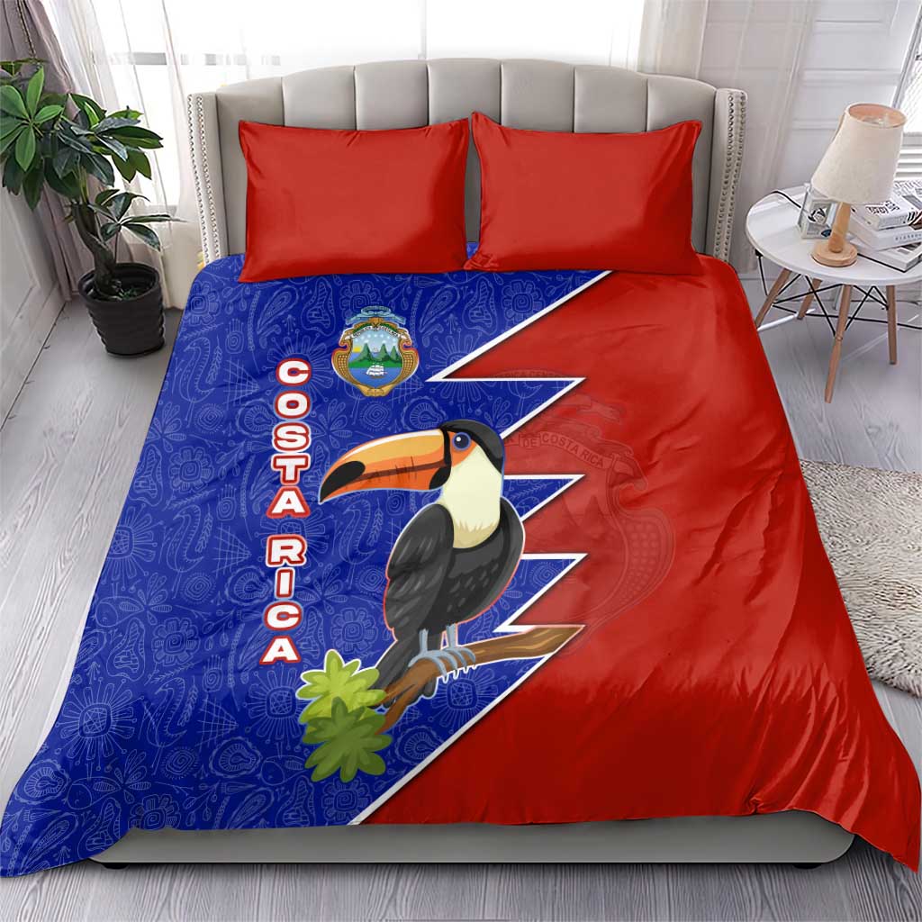 Costa Rica Toucan Bedding Set Red and Blue with National Seal and Tropical Bird Graphic - Wonder Print Shop