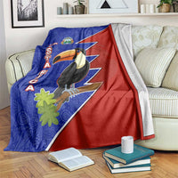 Costa Rica Toucan Blanket Red and Blue with National Seal and Tropical Bird Graphic - Wonder Print Shop
