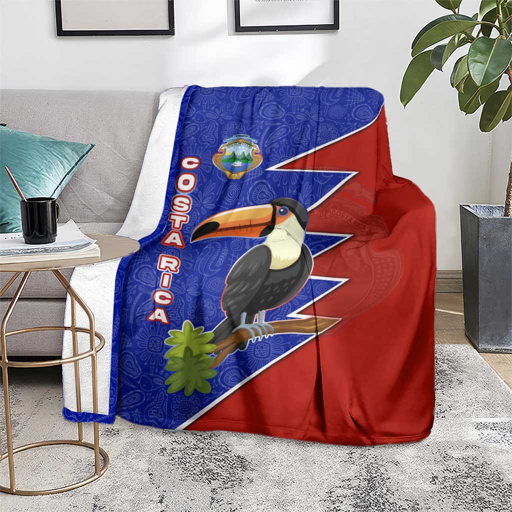 Costa Rica Toucan Blanket Red and Blue with National Seal and Tropical Bird Graphic - Wonder Print Shop