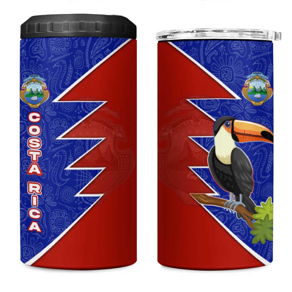 Costa Rica Toucan 4 in 1 Can Cooler Tumbler Red and Blue with National Seal and Tropical Bird Graphic - Wonder Print Shop