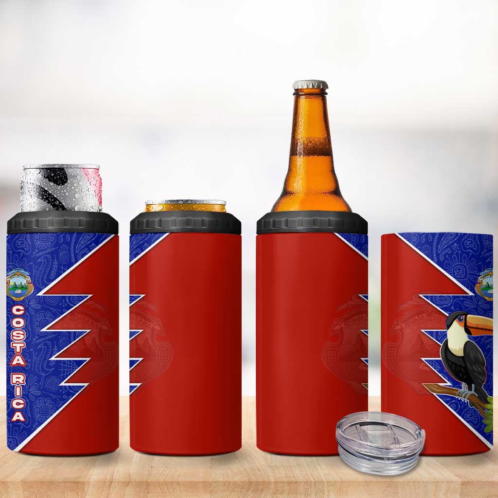 Costa Rica Toucan 4 in 1 Can Cooler Tumbler Red and Blue with National Seal and Tropical Bird Graphic - Wonder Print Shop