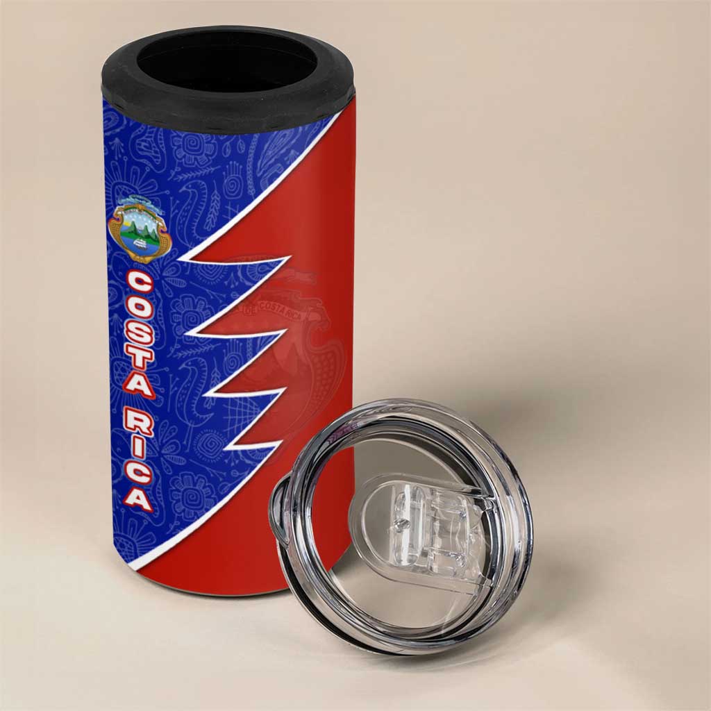 Costa Rica Toucan 4 in 1 Can Cooler Tumbler Red and Blue with National Seal and Tropical Bird Graphic - Wonder Print Shop