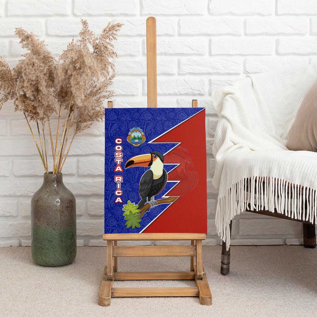 Costa Rica Toucan Canvas Wall Art Red and Blue with National Seal and Tropical Bird Graphic - Wonder Print Shop