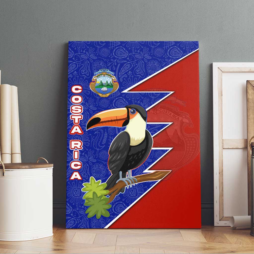 Costa Rica Toucan Canvas Wall Art Red and Blue with National Seal and Tropical Bird Graphic - Wonder Print Shop