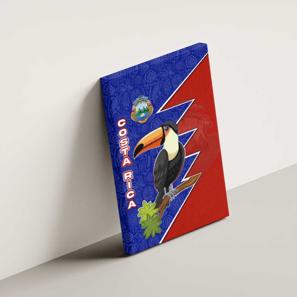 Costa Rica Toucan Canvas Wall Art Red and Blue with National Seal and Tropical Bird Graphic - Wonder Print Shop