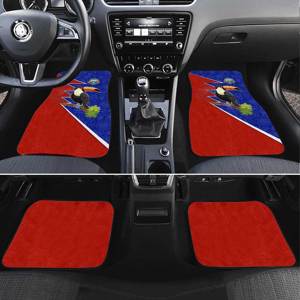 Costa Rica Toucan Car Mats Red and Blue with National Seal and Tropical Bird Graphic - Wonder Print Shop