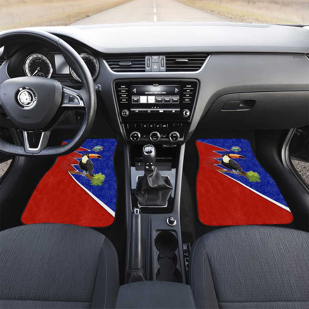 Costa Rica Toucan Car Mats Red and Blue with National Seal and Tropical Bird Graphic - Wonder Print Shop