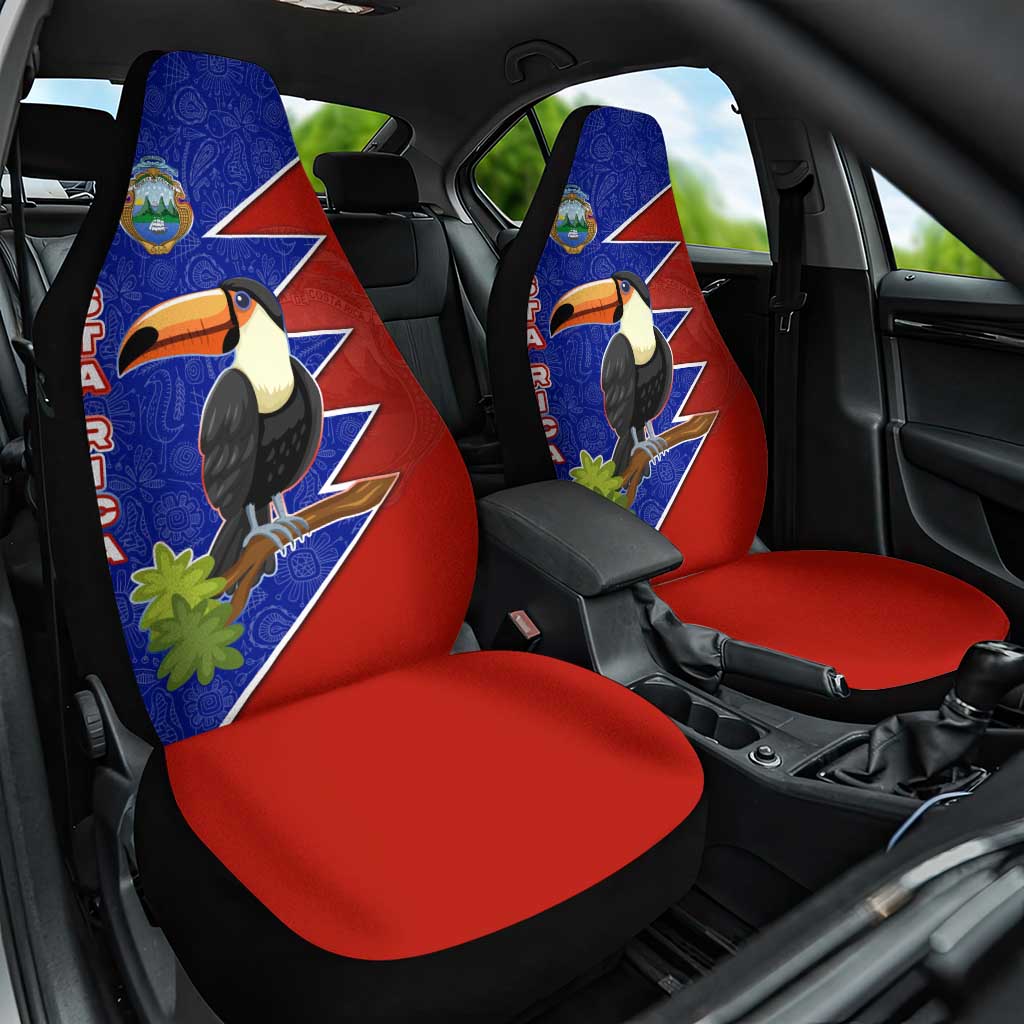 Costa Rica Toucan Car Seat Cover Red and Blue with National Seal and Tropical Bird Graphic - Wonder Print Shop