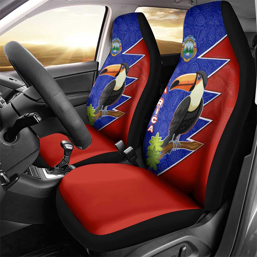 Costa Rica Toucan Car Seat Cover Red and Blue with National Seal and Tropical Bird Graphic - Wonder Print Shop