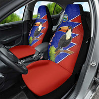 Costa Rica Toucan Car Seat Cover Red and Blue with National Seal and Tropical Bird Graphic - Wonder Print Shop