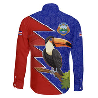 Costa Rica Toucan Family Matching Long Sleeve Bodycon Dress and Hawaiian Shirt Red and Blue with National Seal and Tropical Bird Graphic - Wonder Print Shop