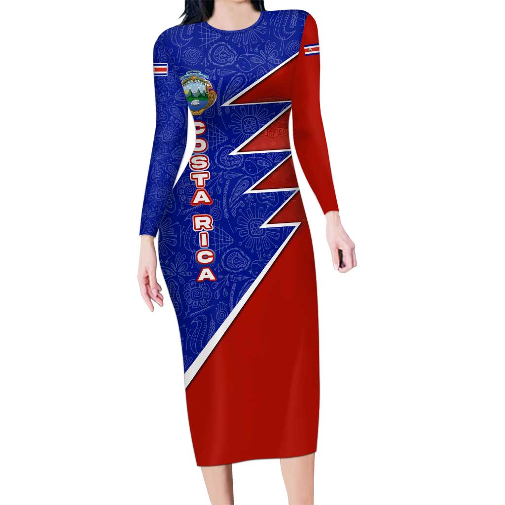 Costa Rica Toucan Family Matching Long Sleeve Bodycon Dress and Hawaiian Shirt Red and Blue with National Seal and Tropical Bird Graphic - Wonder Print Shop