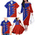 Costa Rica Toucan Family Matching Off The Shoulder Long Sleeve Dress and Hawaiian Shirt Red and Blue with National Seal and Tropical Bird Graphic - Wonder Print Shop