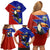 Costa Rica Toucan Family Matching Off Shoulder Short Dress and Hawaiian Shirt Red and Blue with National Seal and Tropical Bird Graphic - Wonder Print Shop