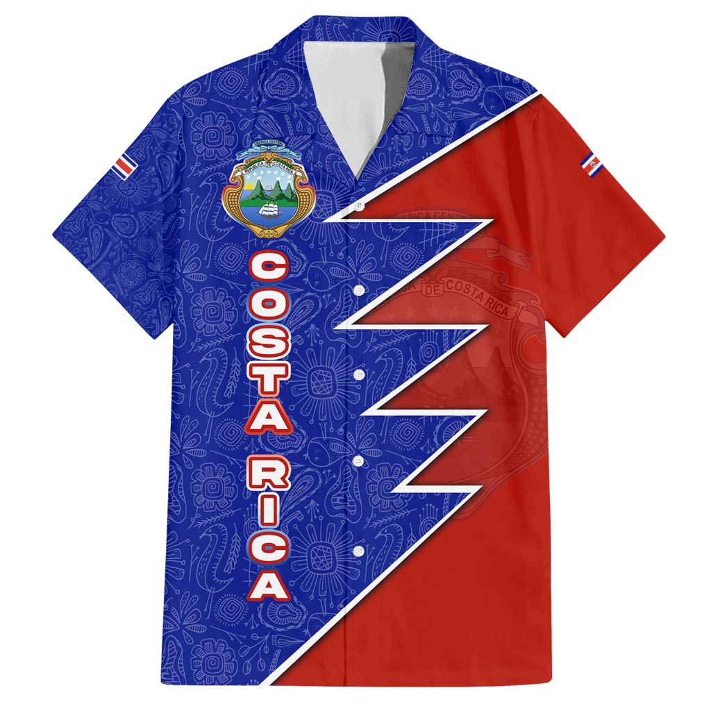 Costa Rica Toucan Family Matching Off Shoulder Short Dress and Hawaiian Shirt Red and Blue with National Seal and Tropical Bird Graphic - Wonder Print Shop