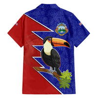 Costa Rica Toucan Family Matching Off Shoulder Short Dress and Hawaiian Shirt Red and Blue with National Seal and Tropical Bird Graphic - Wonder Print Shop