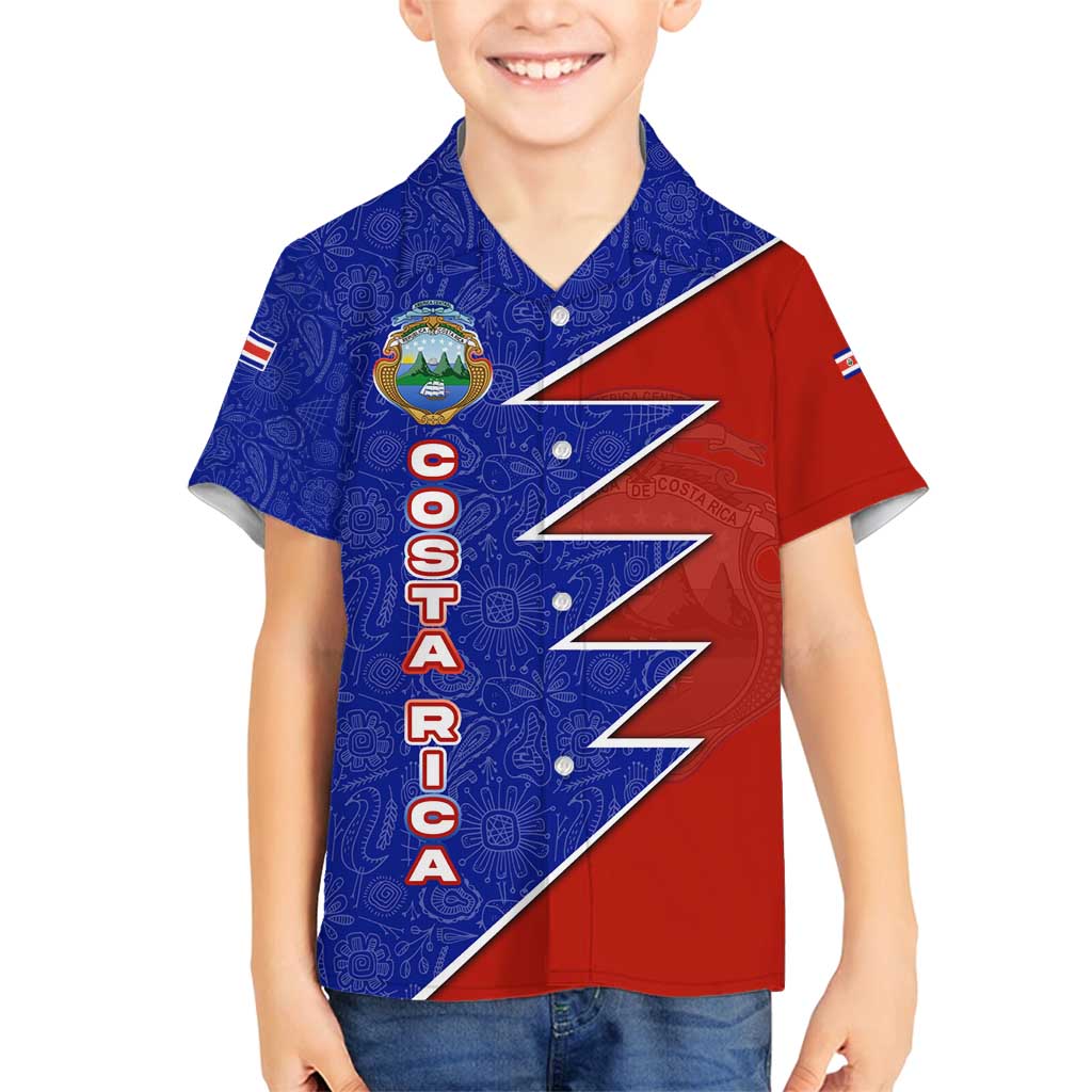 Costa Rica Toucan Family Matching Off Shoulder Short Dress and Hawaiian Shirt Red and Blue with National Seal and Tropical Bird Graphic - Wonder Print Shop