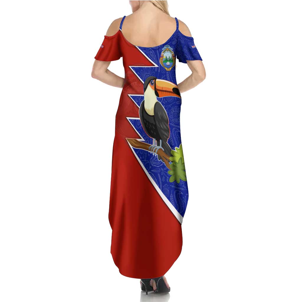 Costa Rica Toucan Family Matching Summer Maxi Dress and Hawaiian Shirt Red and Blue with National Seal and Tropical Bird Graphic - Wonder Print Shop