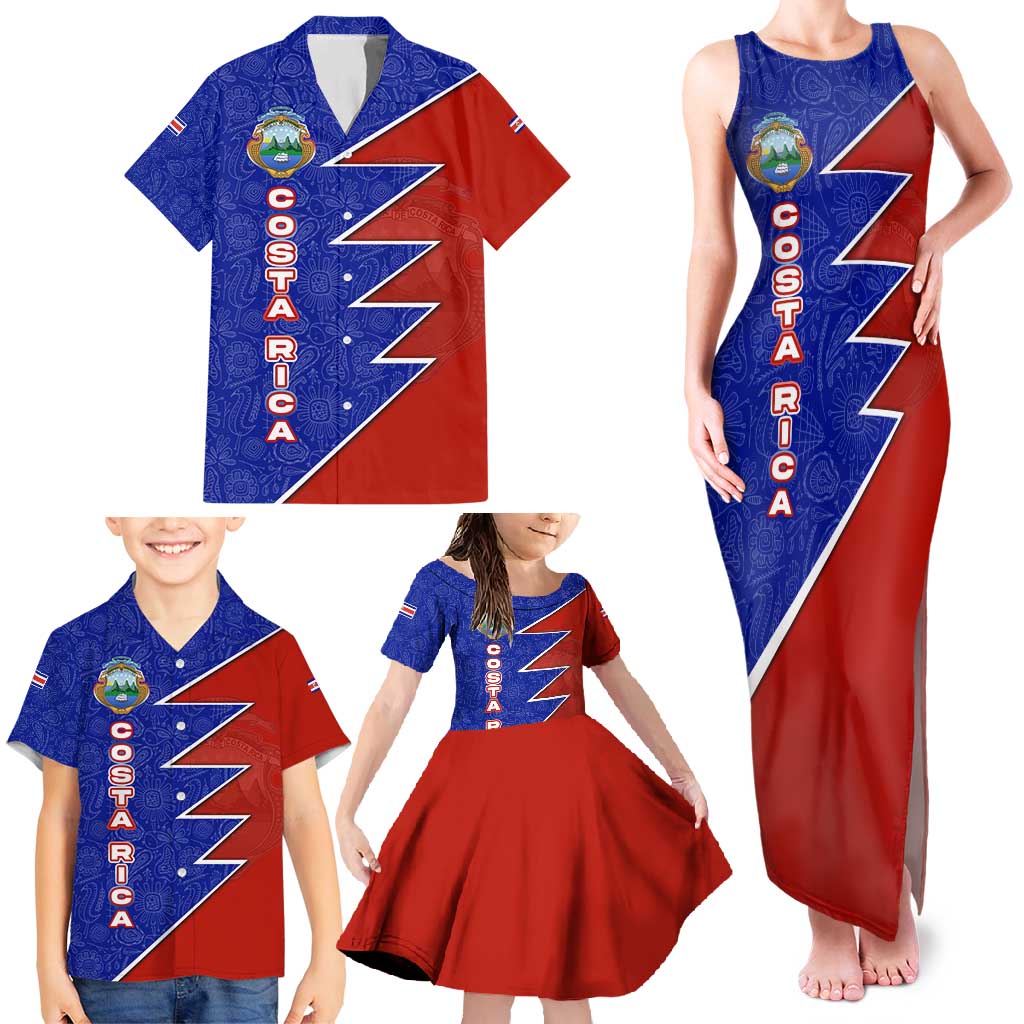 Costa Rica Toucan Family Matching Tank Maxi Dress and Hawaiian Shirt Red and Blue with National Seal and Tropical Bird Graphic - Wonder Print Shop