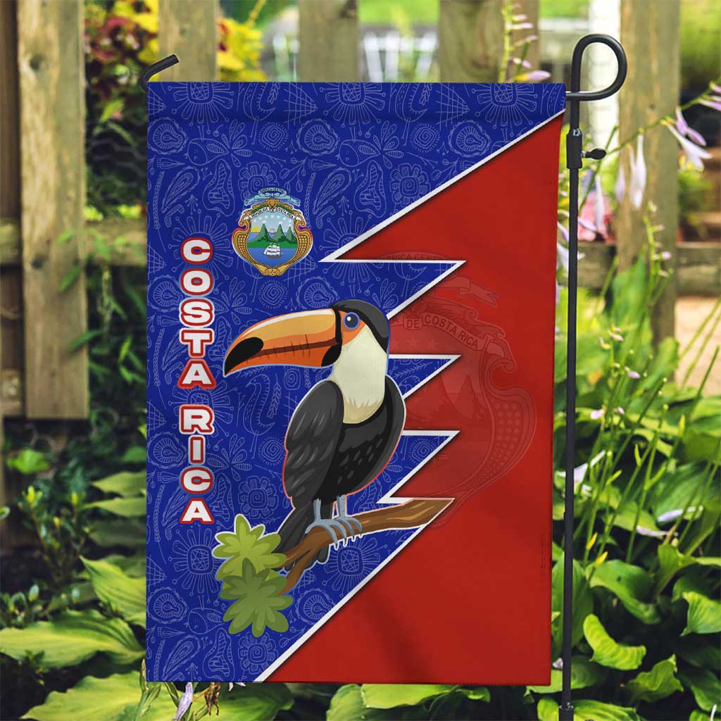 Costa Rica Toucan Garden Flag Red and Blue with National Seal and Tropical Bird Graphic - Wonder Print Shop