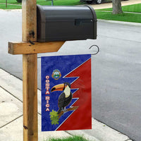 Costa Rica Toucan Garden Flag Red and Blue with National Seal and Tropical Bird Graphic - Wonder Print Shop