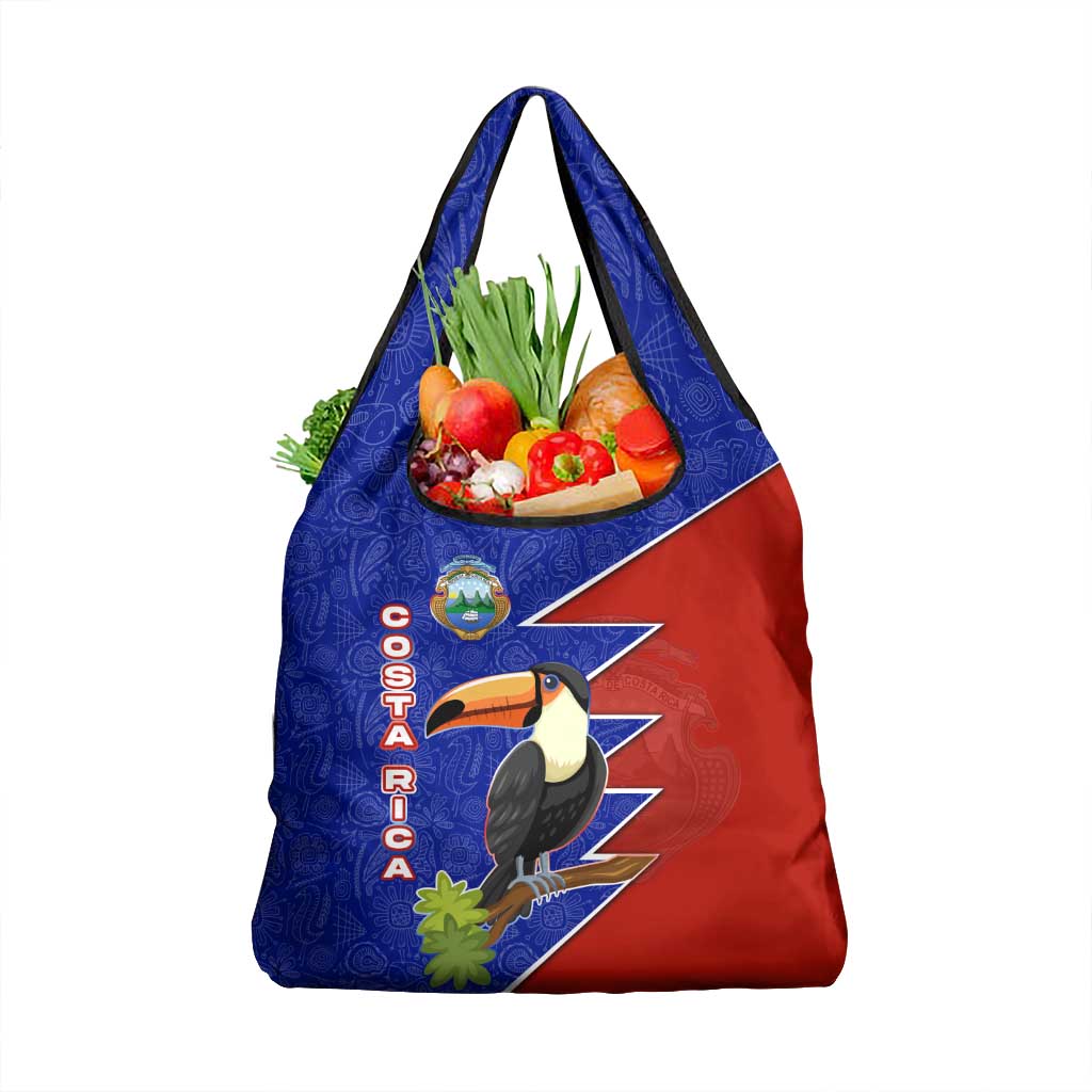 Costa Rica Toucan Grocery Bag Red and Blue with National Seal and Tropical Bird Graphic - Wonder Print Shop