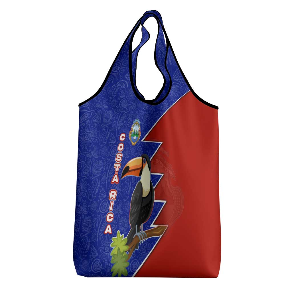 Costa Rica Toucan Grocery Bag Red and Blue with National Seal and Tropical Bird Graphic - Wonder Print Shop