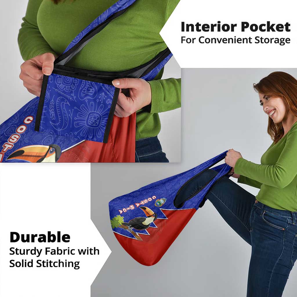 Costa Rica Toucan Grocery Bag Red and Blue with National Seal and Tropical Bird Graphic - Wonder Print Shop