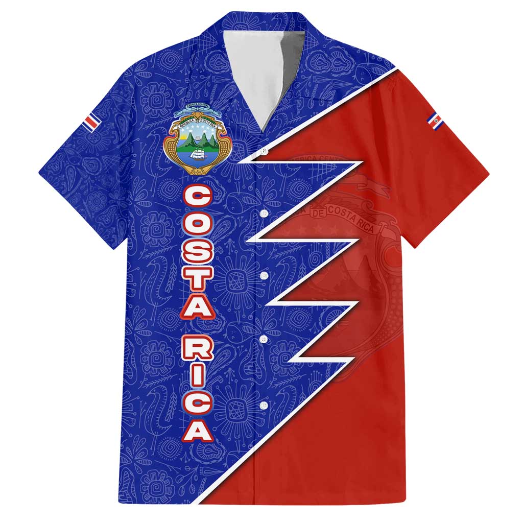Costa Rica Toucan Hawaiian Shirt Red and Blue with National Seal and Tropical Bird Graphic - Wonder Print Shop