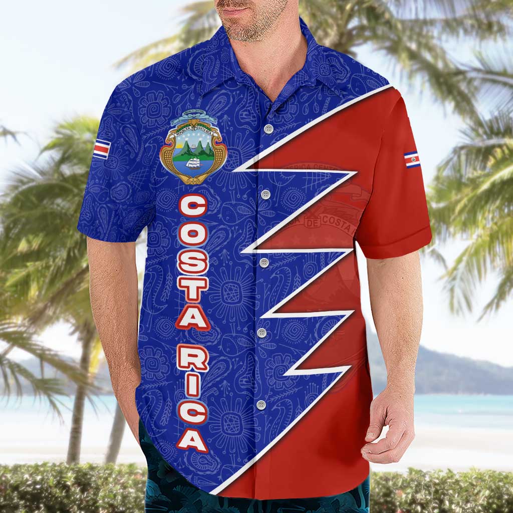 Costa Rica Toucan Hawaiian Shirt Red and Blue with National Seal and Tropical Bird Graphic - Wonder Print Shop