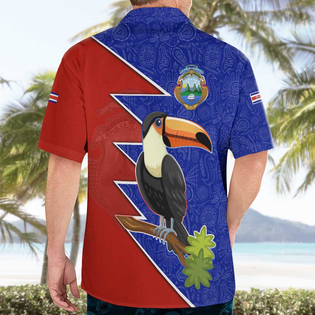 Costa Rica Toucan Hawaiian Shirt Red and Blue with National Seal and Tropical Bird Graphic - Wonder Print Shop