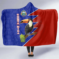 Costa Rica Toucan Hooded Blanket Red and Blue with National Seal and Tropical Bird Graphic - Wonder Print Shop