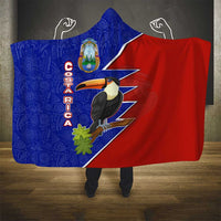 Costa Rica Toucan Hooded Blanket Red and Blue with National Seal and Tropical Bird Graphic - Wonder Print Shop