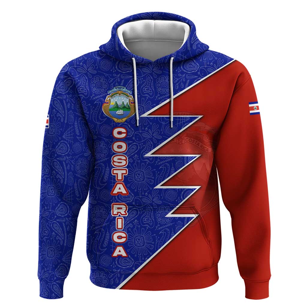 Costa Rica Toucan Hoodie Red and Blue with National Seal and Tropical Bird Graphic - Wonder Print Shop