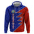 Costa Rica Toucan Hoodie Red and Blue with National Seal and Tropical Bird Graphic - Wonder Print Shop