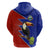 Costa Rica Toucan Hoodie Red and Blue with National Seal and Tropical Bird Graphic - Wonder Print Shop