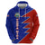 Costa Rica Toucan Hoodie Red and Blue with National Seal and Tropical Bird Graphic - Wonder Print Shop