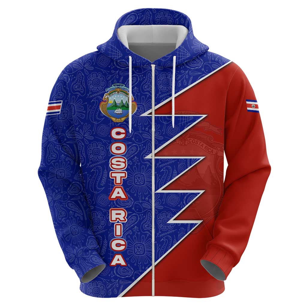 Costa Rica Toucan Hoodie Red and Blue with National Seal and Tropical Bird Graphic - Wonder Print Shop