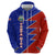 Costa Rica Toucan Hoodie Red and Blue with National Seal and Tropical Bird Graphic - Wonder Print Shop