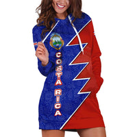 Costa Rica Toucan Hoodie Dress Red and Blue with National Seal and Tropical Bird Graphic - Wonder Print Shop