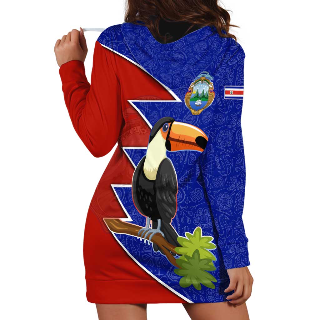 Costa Rica Toucan Hoodie Dress Red and Blue with National Seal and Tropical Bird Graphic - Wonder Print Shop