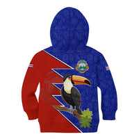 Costa Rica Toucan Kid Hoodie Red and Blue with National Seal and Tropical Bird Graphic - Wonder Print Shop