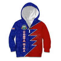 Costa Rica Toucan Kid Hoodie Red and Blue with National Seal and Tropical Bird Graphic - Wonder Print Shop